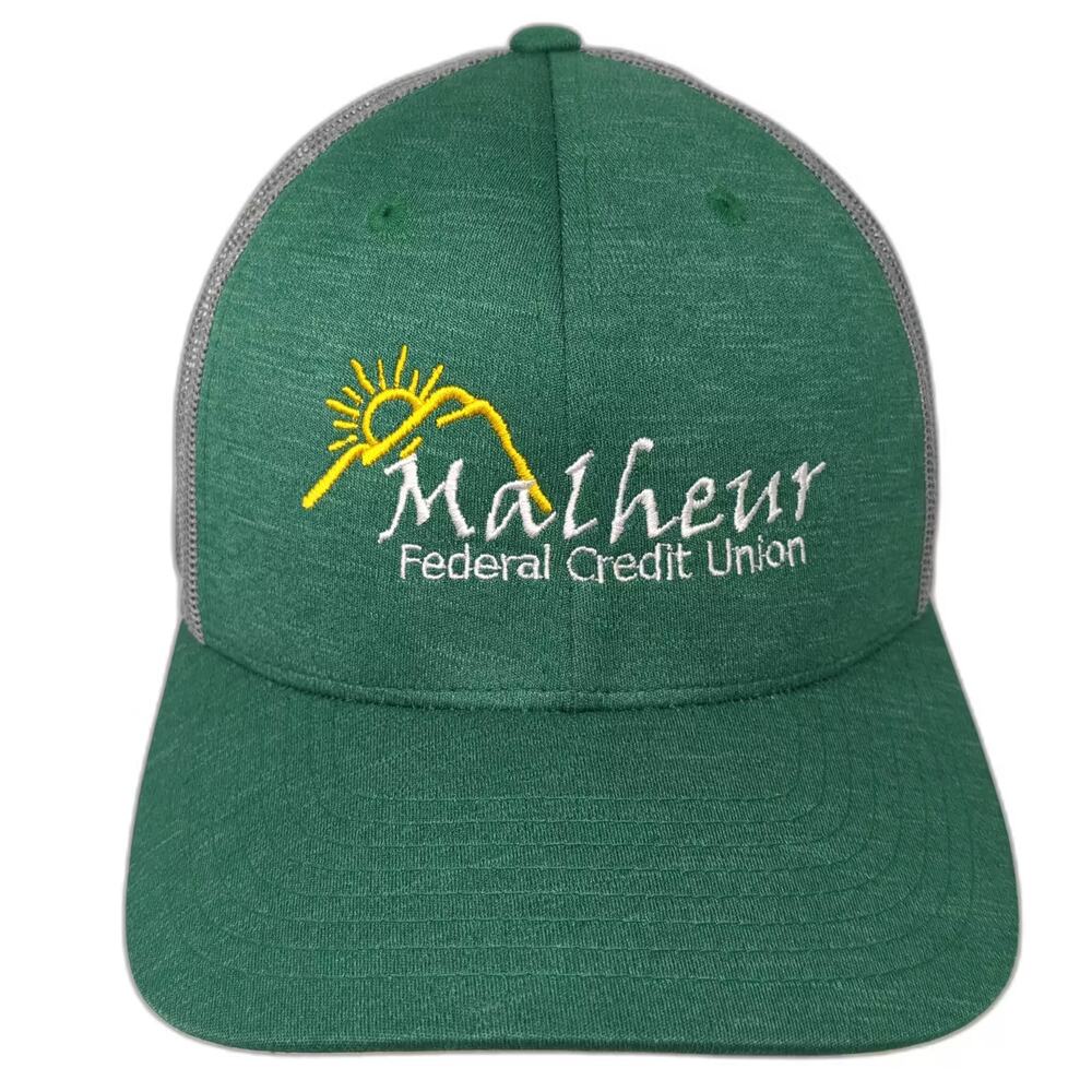 Team 365 Trucker Hat Green Gray One Size Snapback Malheur Credit Union Logo